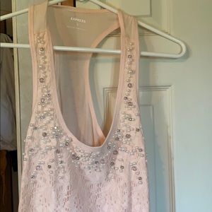 Lace and pearl embellished tank top